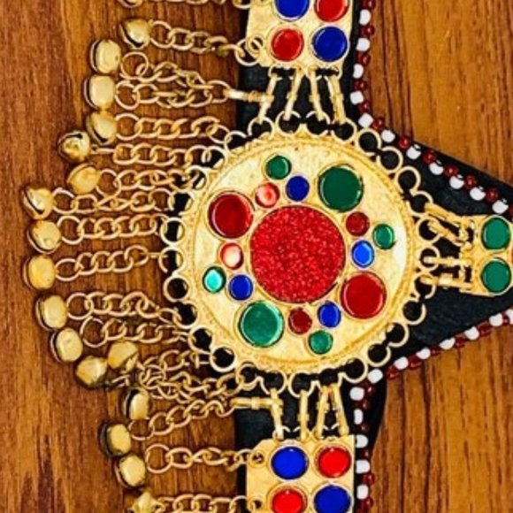 Golden Unique Matha Patti, Handmade Afghan Head Piece, Ethnic Hair Ornament, main image 6